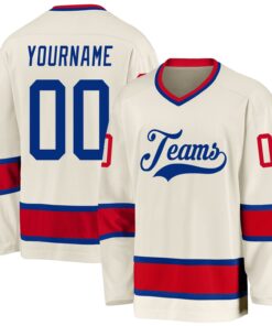 Custom Cream Royal-Red Hockey Jersey