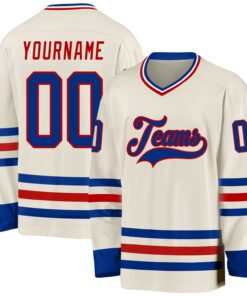 Custom Cream Royal Red-White Hockey Jersey
