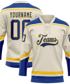 Custom Cream Royal-Yellow Hockey Lace Neck Jersey