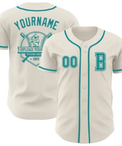 Custom Cream Teal Authentic Baseball Jersey