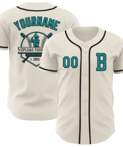 Custom Cream Teal-Black Authentic Baseball Jersey