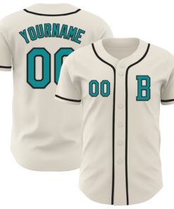Custom Cream Teal-Black Authentic Baseball Jersey