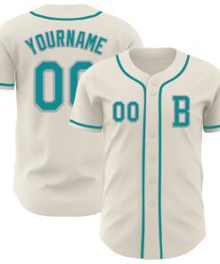 Custom Cream Teal-Gray Authentic Baseball Jersey