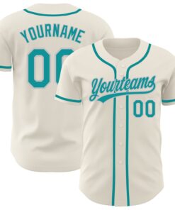 Custom Cream Teal-Gray Authentic Baseball Jersey