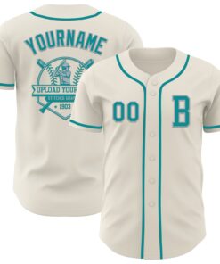 Custom Cream Teal-Gray Authentic Baseball Jersey