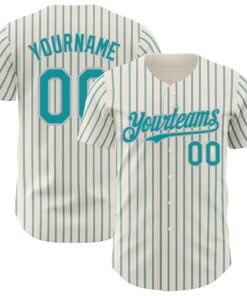 Custom Cream (Teal Gray Pinstripe) Teal-Gray Authentic Baseball Jersey