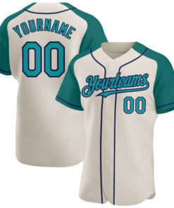 Custom Cream Teal-Navy Authentic Raglan Sleeves Baseball Jersey