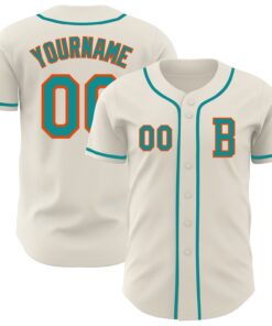 Custom Cream Teal-Orange Authentic Baseball Jersey