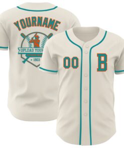 Custom Cream Teal-Orange Authentic Baseball Jersey