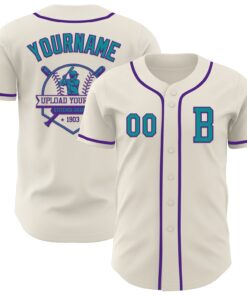 Custom Cream Teal-Purple Authentic Baseball Jersey