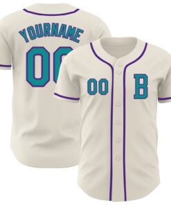 Custom Cream Teal-Purple Authentic Baseball Jersey