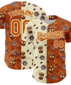 Custom Cream Texas Orange 3D Pattern Design International Coffee Day Authentic Baseball Jersey