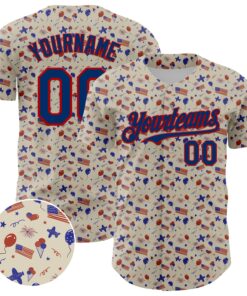 Custom Cream US Navy Blue-Red 3D American Flag Authentic Baseball Jersey