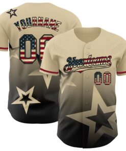 Custom Cream Vintage USA Flag-Black 3D Pattern Design Gradient Style Twinkle Star Authentic Baseball Jersey