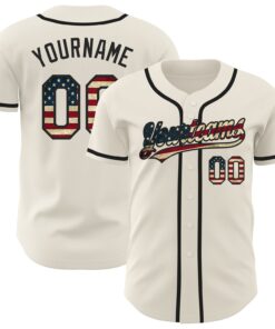 Custom Cream Vintage USA Flag-Black Authentic Baseball Jersey