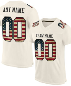 Custom Cream Vintage USA Flag-Black Mesh Authentic Football Jersey