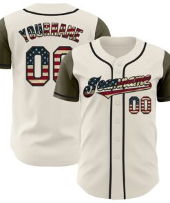 Custom Cream Vintage USA Flag Olive-Black Authentic Two Tone Baseball Jersey