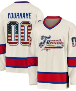 Custom Cream Vintage USA Flag Royal-Red Hockey Jersey