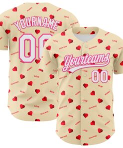 Custom Cream White-Pink 3D Pattern Design Mother's Day Love Authentic Baseball Jersey
