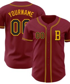 Custom Crimsom Black-Gold Authentic Baseball Jersey
