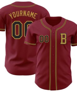 Custom Crimsom Black-Old Gold Authentic Baseball Jersey