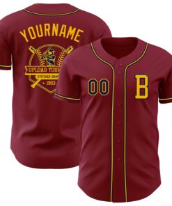 Custom Crimsom Navy-Gold Authentic Baseball Jersey
