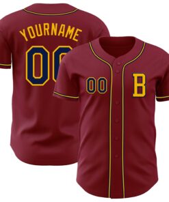 Custom Crimsom Navy-Gold Authentic Baseball Jersey