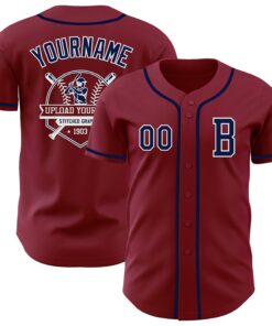 Custom Crimsom Navy-White Authentic Baseball Jersey