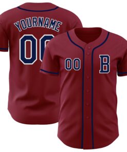 Custom Crimsom Navy-White Authentic Baseball Jersey