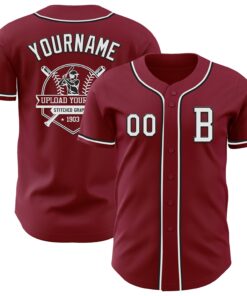 Custom Crimsom White-Black Authentic Baseball Jersey