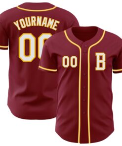 Custom Crimsom White-Gold Authentic Baseball Jersey