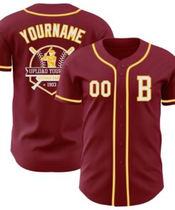 Custom Crimsom White-Gold Authentic Baseball Jersey