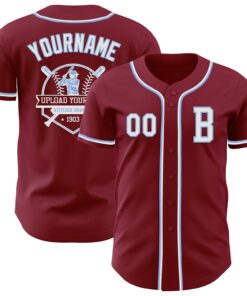 Custom Crimsom White-Light Blue Authentic Baseball Jersey