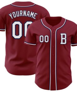 Custom Crimsom White-Navy Authentic Baseball Jersey
