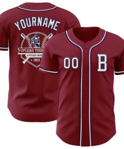 Custom Crimsom White-Navy Authentic Baseball Jersey