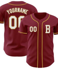 Custom Crimsom White-Old Gold Authentic Baseball Jersey