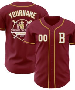 Custom Crimsom White-Old Gold Authentic Baseball Jersey