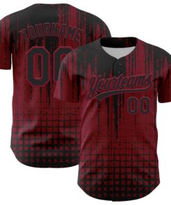 Custom Crimson Black 3D Pattern Design Abstract Shape Authentic Baseball Jersey