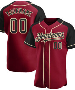 Custom Crimson Black-City Cream Authentic Raglan Sleeves Baseball Jersey