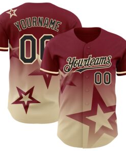 Custom Crimson Black-Cream 3D Pattern Design Gradient Style Twinkle Star Authentic Baseball Jersey