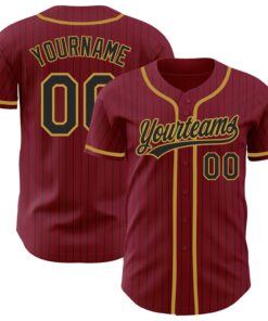 Custom Crimson Black Pinstripe Old Gold Authentic Baseball Jersey