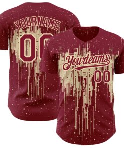 Custom Crimson City Cream 3D Pattern Design Dripping Splatter Art Authentic Baseball Jersey