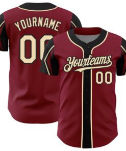 Custom Crimson City Cream-Black 3 Colors Arm Shapes Authentic Baseball Jersey
