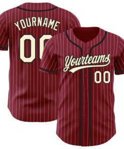 Custom Crimson Cream Pinstripe Black Authentic Baseball Jersey