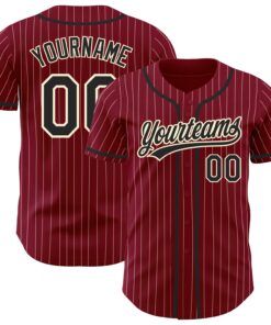 Custom Crimson Cream Pinstripe Black Authentic Baseball Jersey