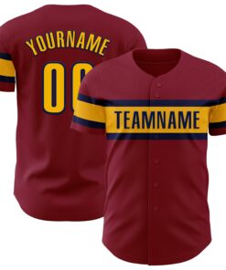 Custom Crimson Gold-Navy Authentic Baseball Jersey
