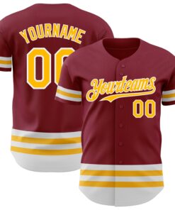 Custom Crimson Gold-White Line Authentic Baseball Jersey