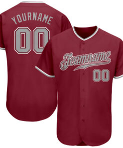 Custom Crimson Gray-White Authentic Baseball Jersey