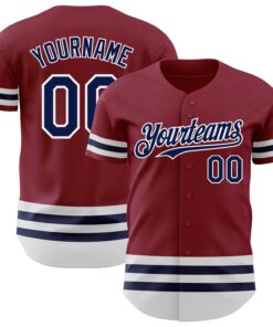 Custom Crimson Navy-White Line Authentic Baseball Jersey