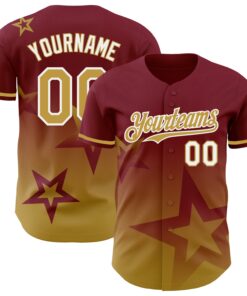 Custom Crimson Old Gold-White 3D Pattern Design Gradient Style Twinkle Star Authentic Baseball Jersey